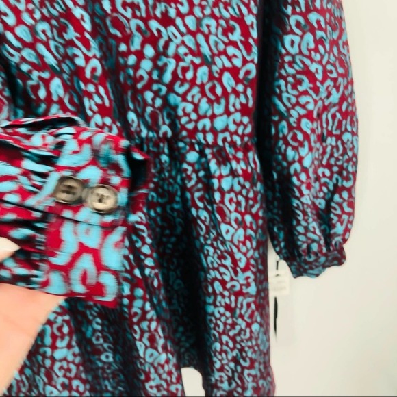 HALOGEN X ATLANTIC-PACIFIC Leopard Print Brocade Teal Maroon Dress Sz Small NEW - Picture 4 of 11